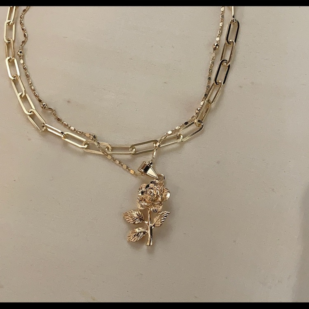 Gold Plated Layered Rose Necklace